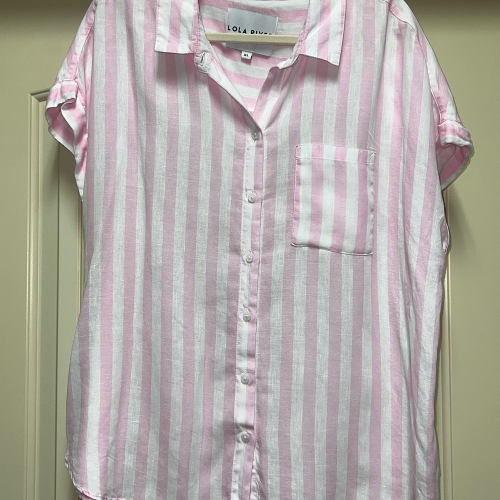 LOLA RIVER Pink & White Stripe Button-Down Shirt